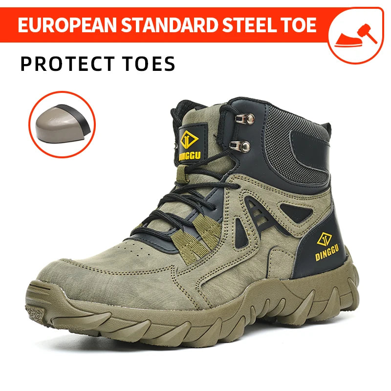 Men's Safety Shoes Steel Toe, Microfiber Upper Rubber Sole, Breathable Comfortable Wear-resistant Work Shoes for Men