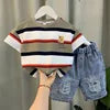 Boys Summer New Boutique Design Outfits CottonSet Baby Boys Short Sleeve Shirt Jeans Shorts 2pcsClothing Children 67 8Y