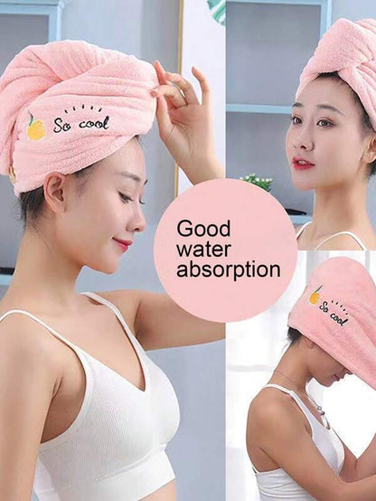 Thickened Coral Fleece Cartoon Embroidered Hair Drying Cap Women Shower Cap Water-Absorbing Triangle Hat Water-Absorbing Hair Drying Towel