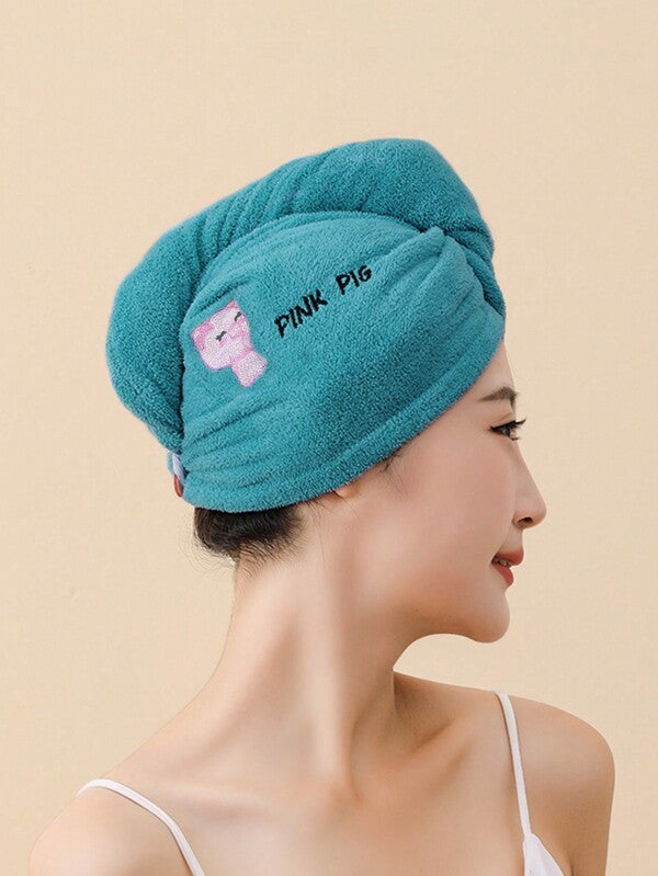 Thickened Coral Fleece Cartoon Embroidered Hair Drying Cap Women Shower Cap Water-Absorbing Triangle Hat Water-Absorbing Hair Drying Towel