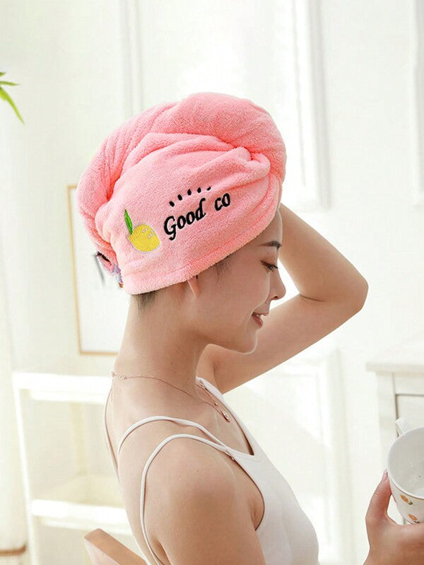 Thickened Coral Fleece Cartoon Embroidered Hair Drying Cap Women Shower Cap Water-Absorbing Triangle Hat Water-Absorbing Hair Drying Towel