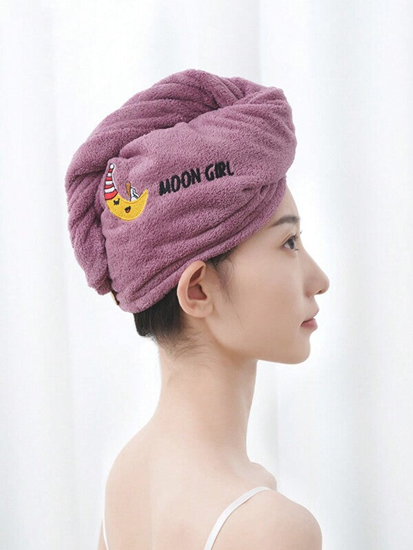 Thickened Coral Fleece Cartoon Embroidered Hair Drying Cap Women Shower Cap Water-Absorbing Triangle Hat Water-Absorbing Hair Drying Towel