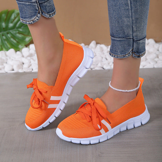 Casual Lace-up Mesh Shoes Preppy Flats Walking Running Sports Shoes Sneakers For Women