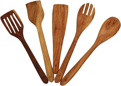 Vesta Homes Neem Wood Spoon, Compact Flip, Spatula/Ladle for Cooking Dosa, Roti, Chapati, Soup and Vegetables | Premium Wooden Kitchen Tools | No Polish | Non-Stick | Hand Carved