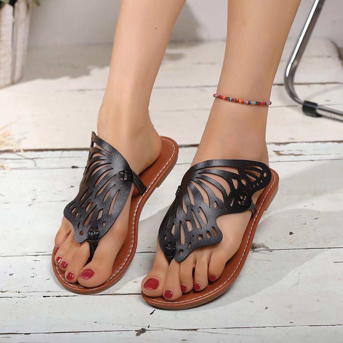 Summer Sandals Vintage Flip Flop Butterfly Wings Flat Shoes Outdoor Slippers