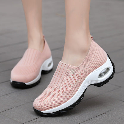 Mesh Sports Shoes Breathable Slip On Air Cushion Sneakers Casual Thick Bottom Heightened Shoes