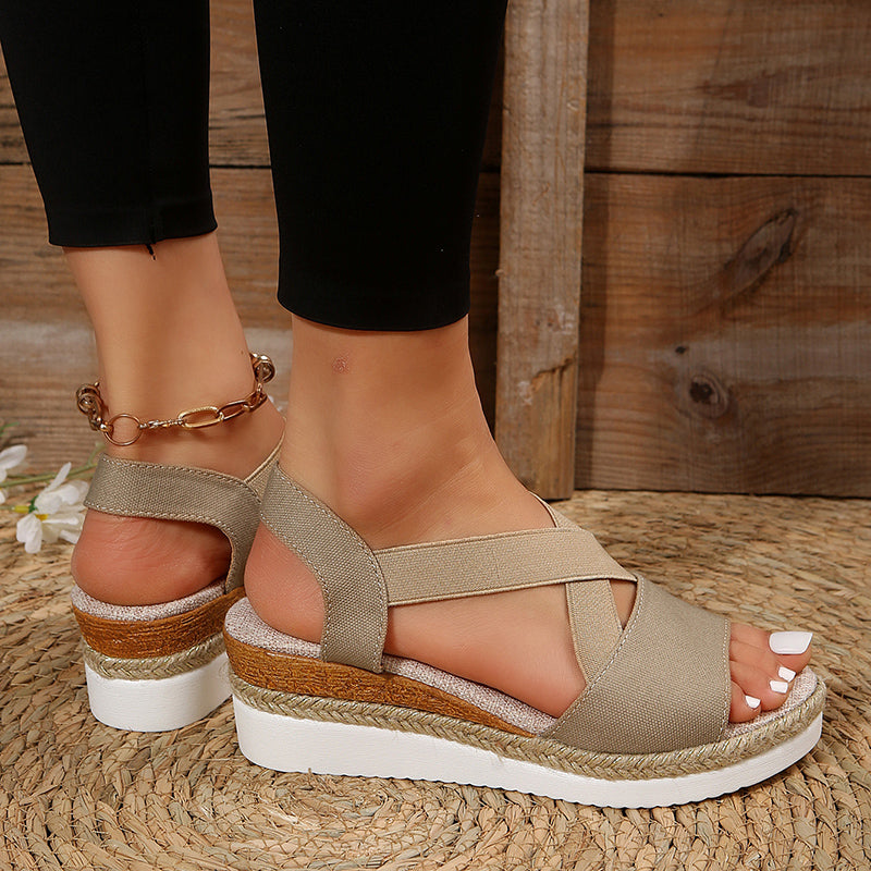 Wedge Sandals For Women Cross-strap Platform Gladiator Hemp Heel Shoes Summer