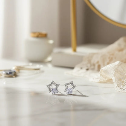 Star-Shaped Copper Stud Earrings with Cubic Zirconia Model E789 for Women Fashion Jewelry Accessories