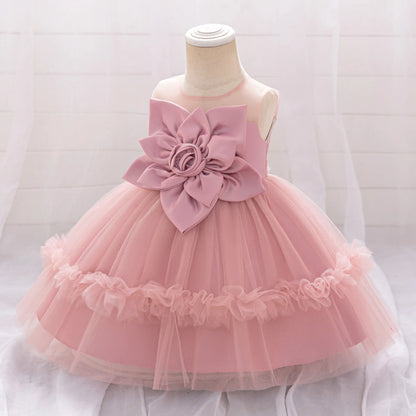 MQATZ Girls Formal Evening Dress with Floral Pattern O-Neck Kids Party Wedding Birthday Dress for Summer for Children L2309XZ