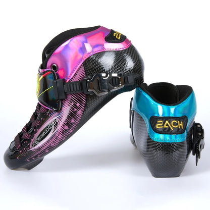 Professional Carbon Fiber Speed Skating Shoes for Boys 4-Wheel 100mm/90mm Roller Inline Skates with Aluminum Chassis PU Material