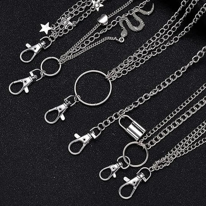 Edgy Pants Chains W/ Butterfly-Star-Snake Charms for Men Women - Hip Hop Punk Goth Belt Loop Jeans Accessories