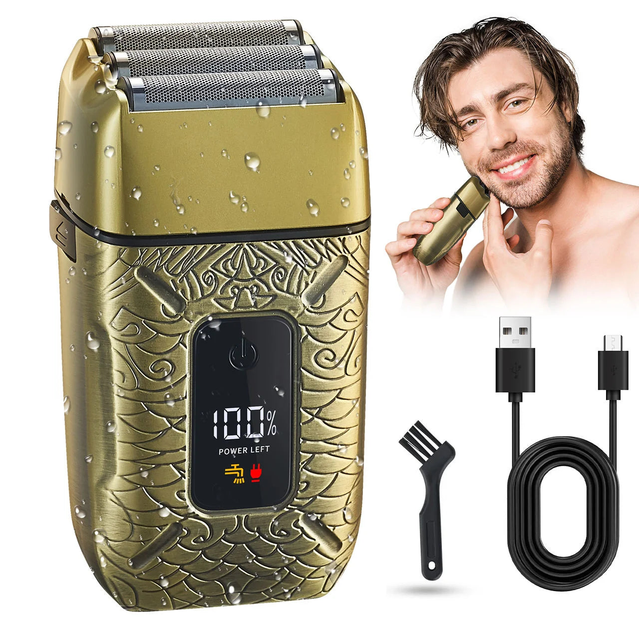 3-blade Men's Reciprocating Rotary Shaver USB Rechargeable Wet and Dry Use Gift for Men