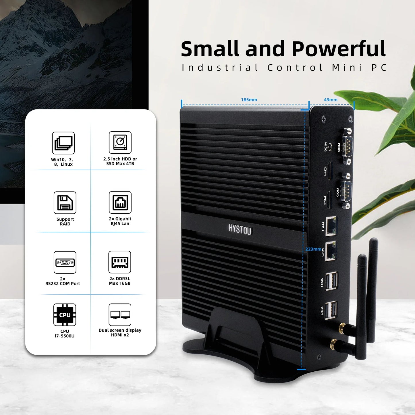 Hystou Intel Core i7 5500U Gaming Desktop Fanless PC with DP HD 4K Micro Mini Case and DDR3 RAM for Gamers
