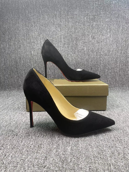 2026 Designer Luxury Red Bottom High Heels Black Leather Women Stilettos Comfortable Non-slip Dress Shoes Pointed Toe