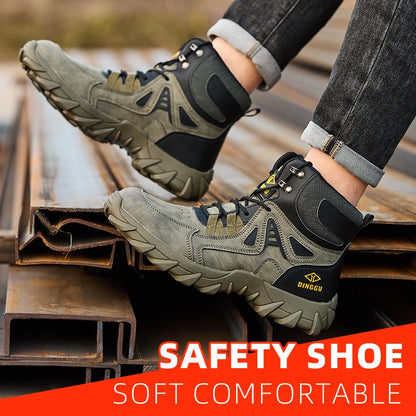 Men's Safety Shoes Steel Toe, Microfiber Upper Rubber Sole, Breathable Comfortable Wear-resistant Work Shoes for Men