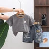 2026 LY New Summer Korean Style Cartoon Woven Loose Casual Short Sleeve 100% Cotton T-Shirt Gold-embossed Logo Young Children