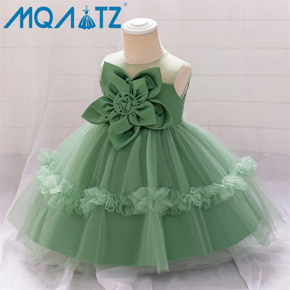 MQATZ Girls Formal Evening Dress with Floral Pattern O-Neck Kids Party Wedding Birthday Dress for Summer for Children L2309XZ