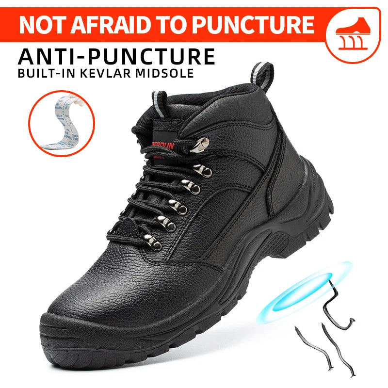 Men's Work Safety Boots Steel Toe, Microfiber Upper EVA Sole, Lightweight Breathable Durable Protective Footwear for Men