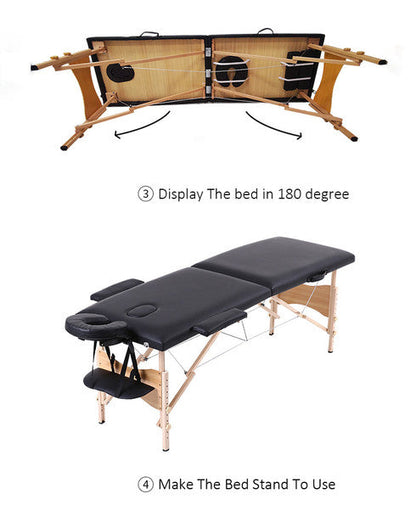 Black Portable Massage Table Folding Spa Beauty Bed Lightweight Tattoo Therapy Reiki Healing Headrest Arm Support - Black Couch w/Carry Bag