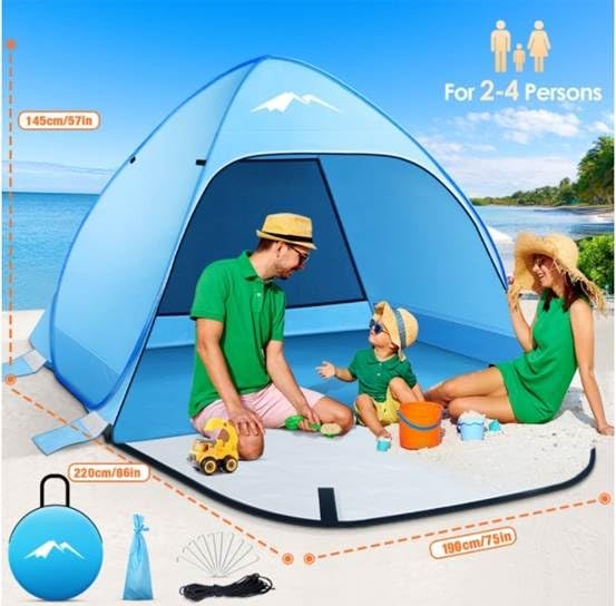PUREBOX Pop-Up Beach Tent for 2-4 Person, Large Lightweight Sun Shelter Tent with Zipper Door, UV 50 Protection Sun Shadefor Garden BBQ and Hiking