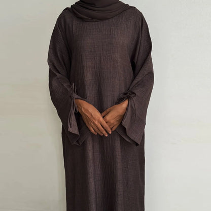 Extra-Loose-Fit Closed Abaya Dress, Drop Shoulder Slit Cuff A-Line Muslim Women Dress, Ramadan Eid Dubai Hijabi Islamic Clothing