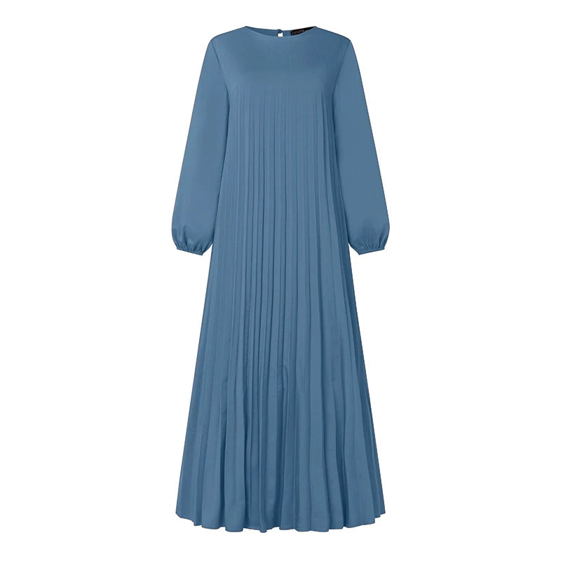 Ramadan Muslim Dress Abaya ZANZEA Casual Kaftan Women Long Sleeve Pleated Sundress Hijab Robe Femme IsIamic Clothing Eid Mubarek