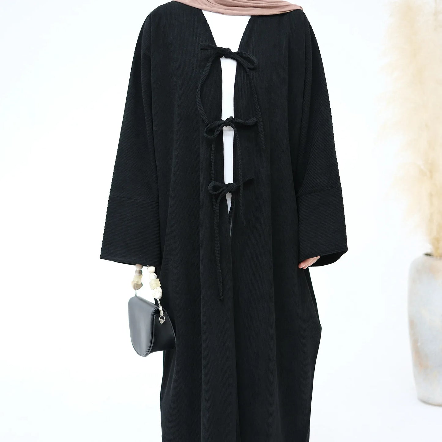 2024 Arabic Women  Corduroy Abaya Dress Ramadan Eid Dubai Modest Cardigan Islamic Party Robe Fashion Turkey Winter Solid Coat