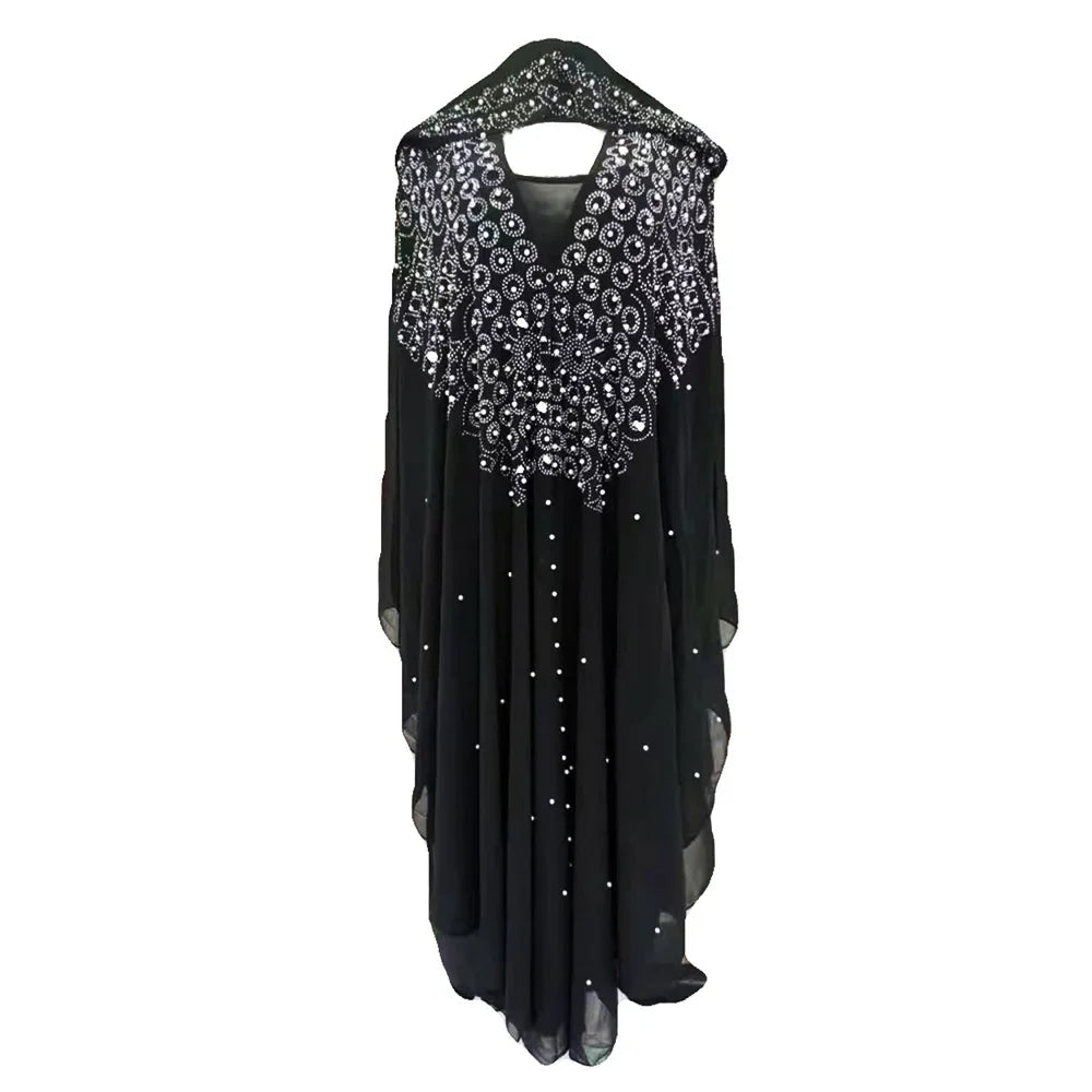 Abaya Morocco Kaftan Dubai Hooded Maxi Dress Bat Sleeve Farasha Kaftan Muslim Women African Open Kimono Boubou Evening Long Gown