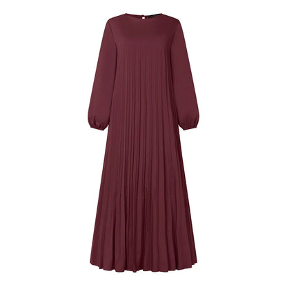 ZANZEA Modest Fashion Abaya Robes Woman Muslim Hijabis O-Neck Solid Pleated Eid Long Dresses Loose A-line Vestidos Fall 2025