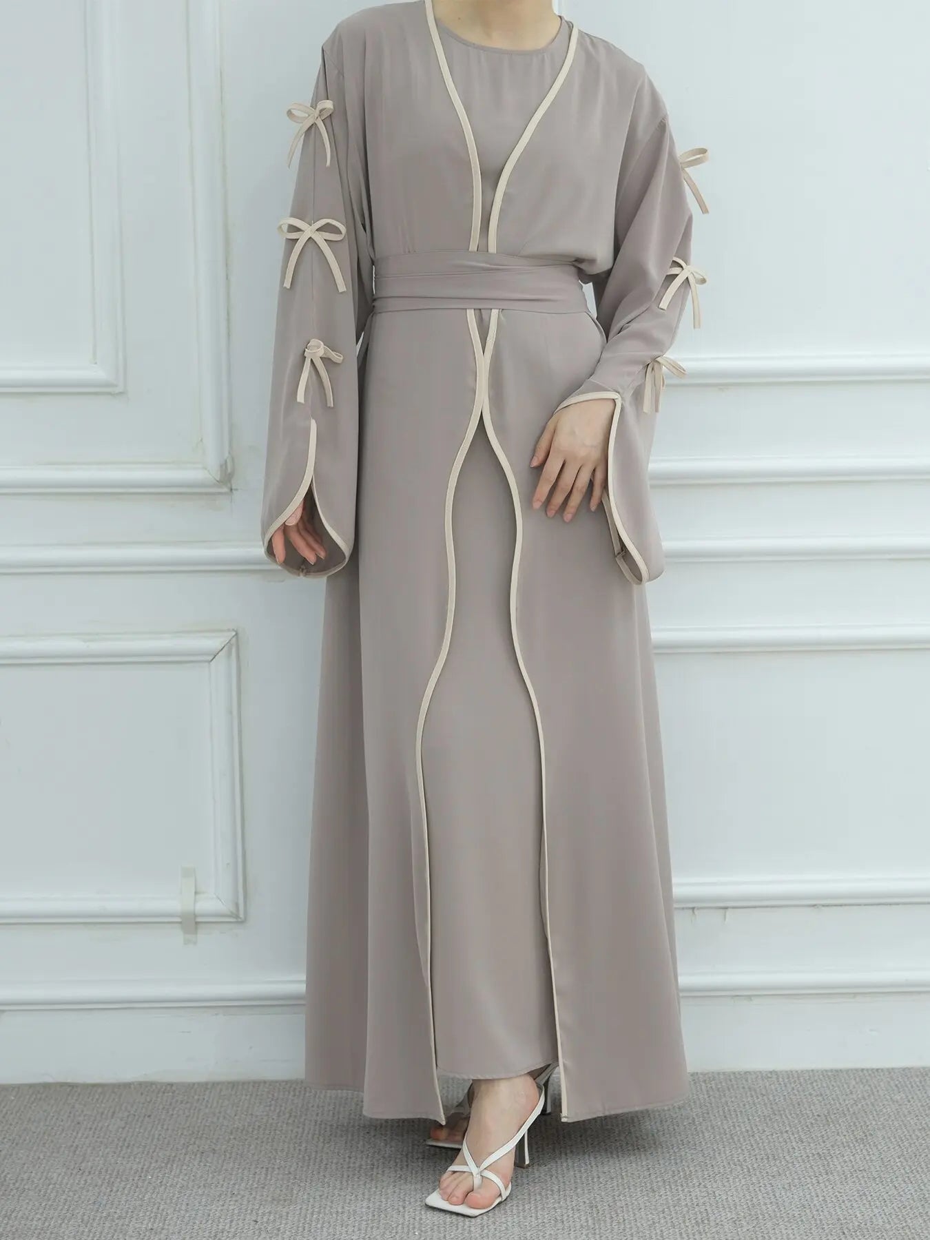 Muslim Abaya Women Dress Dubai Women Dress Bow Caftan Lace-up Floral Dresses Islamic Pakistan Moroccan Kaftan 2026 Robe