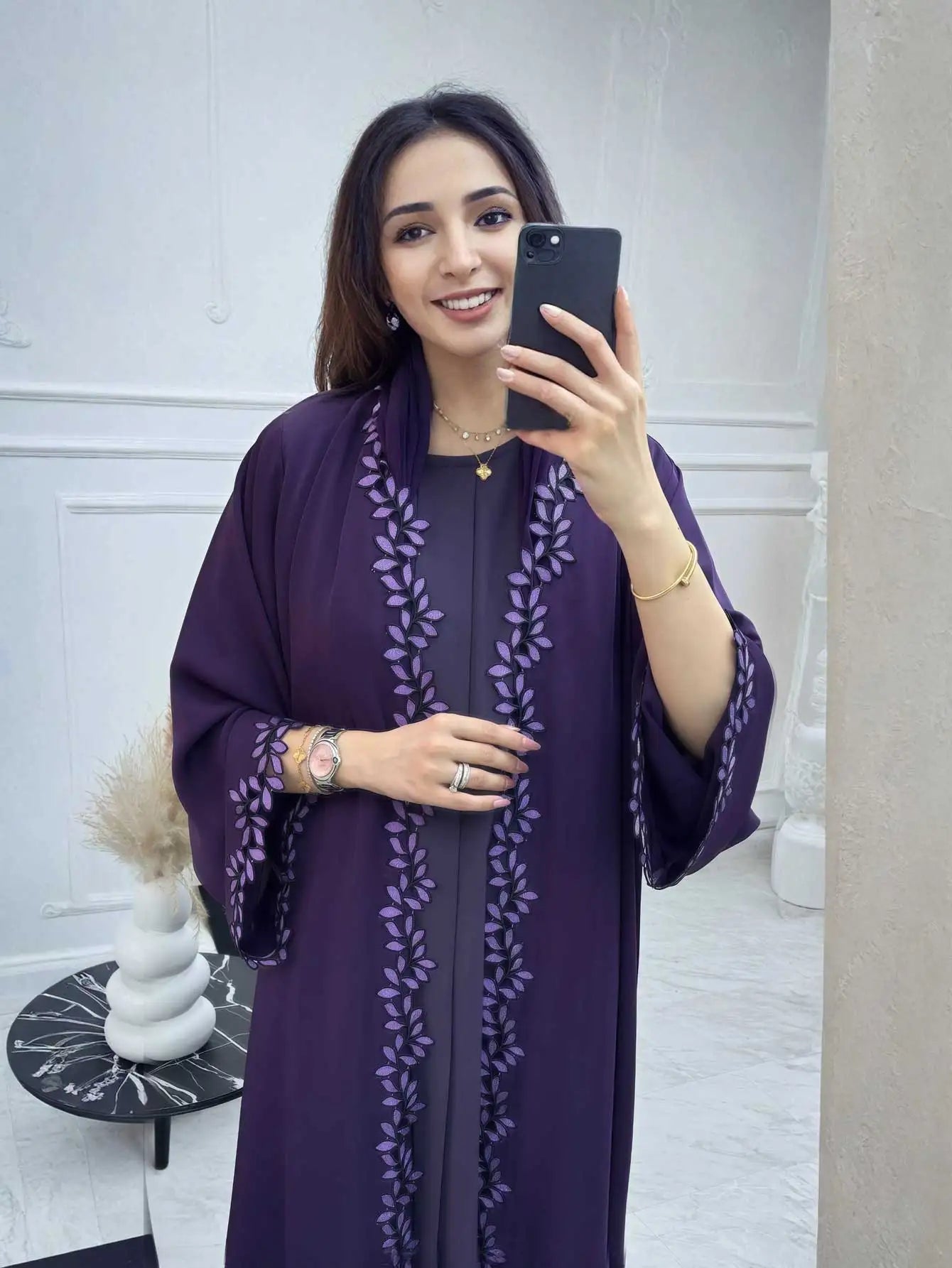 Dubai Elegant Beige Abaya for Muslim Women - Intricately Crafted with Multicolored Embroidery Piece in Islamic Modest Fashion