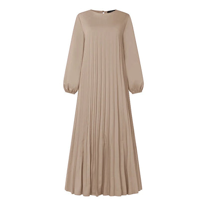 ZANZEA Modest Fashion Abaya Robes Woman Muslim Hijabis O-Neck Solid Pleated Eid Long Dresses Loose A-line Vestidos Fall 2025
