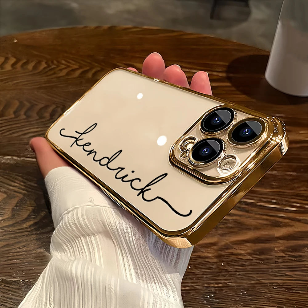 Personalized Custom Name Phone Case Personalized Initials Soft Clear TPU For iPhone 11 To 16 Pro Max Plus With Lens Protector