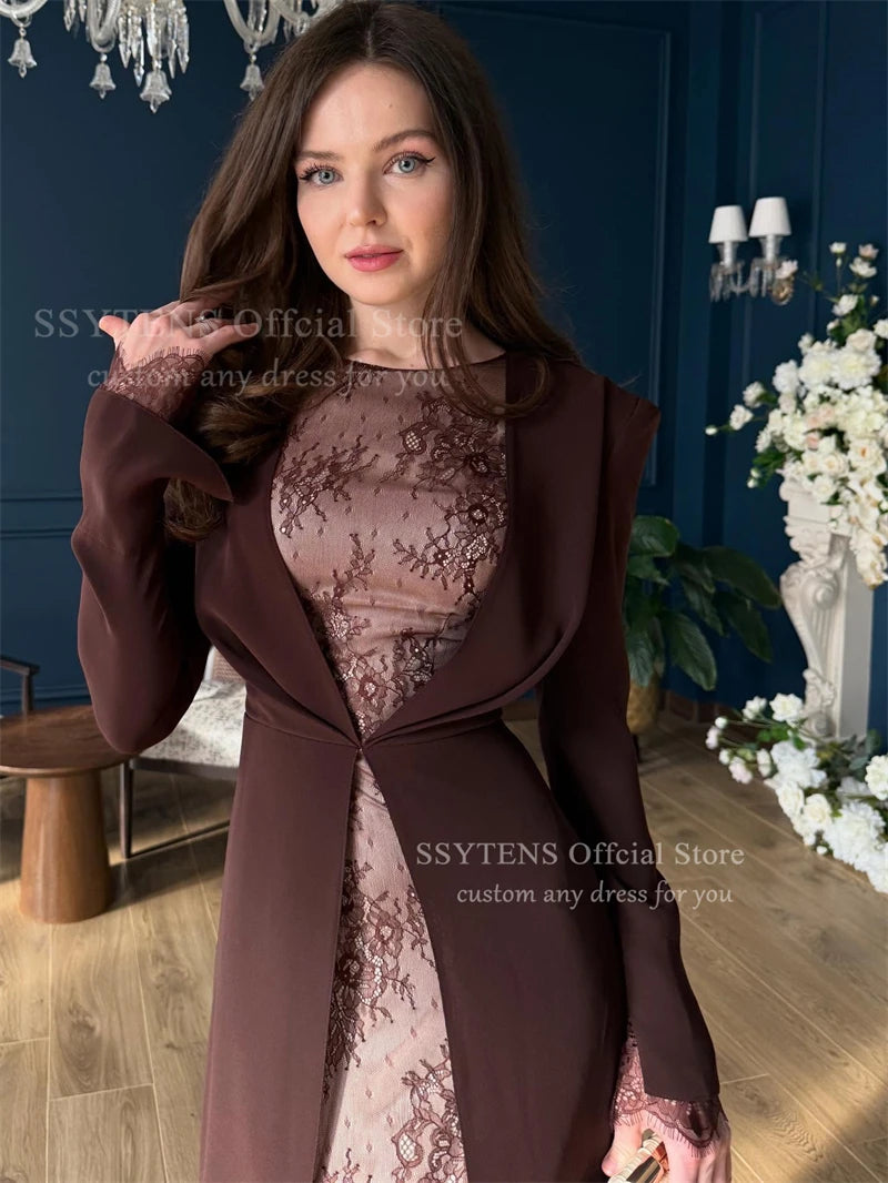 SSYTENS Saudi Arabia Lace Evening Dress Elegant Long Sleeves Dubai Wedding Prom Gown Abaya Popular Customized Formal Party Wear