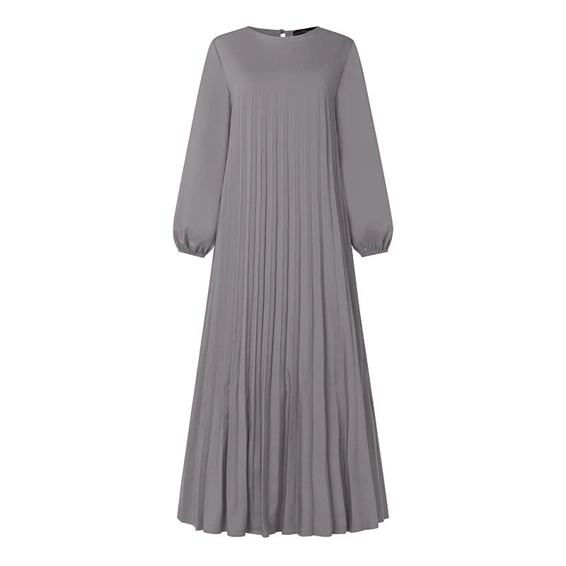 Ramadan Muslim Dress Abaya ZANZEA Casual Kaftan Women Long Sleeve Pleated Sundress Hijab Robe Femme IsIamic Clothing Eid Mubarek