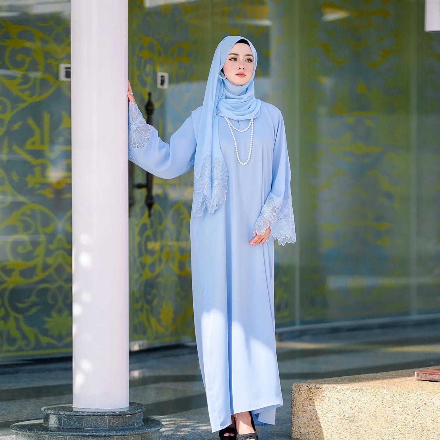 Malaysia Abaya Muslim Women Lace Embroidery Long Maxi Dress Hijab Turkish Kaftan Arab Eid Party Islamic Dubai Jalabiya Vestidos