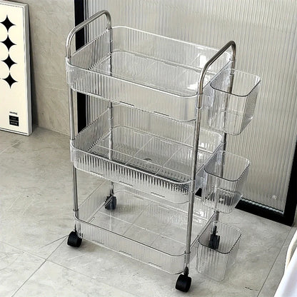 3Tier Clear Storage Cart with Wheels Multifunctional Rolling Organizer for Home and Office, Ideal for Bedroom Living Room