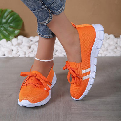 Casual Lace-up Mesh Shoes Preppy Flats Walking Running Sports Shoes Sneakers For Women