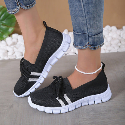 Casual Lace-up Mesh Shoes Preppy Flats Walking Running Sports Shoes Sneakers For Women