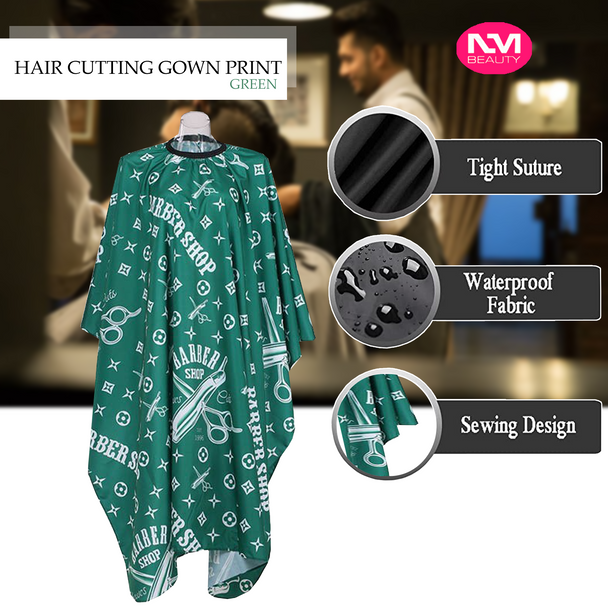 Hair Cutting Cape Gown PRINT Green