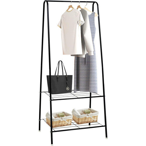 HOFLERA Clothes Rail Stand Garment Coat Rack with Metal Shelf, Frame for Home Office, Bedroom, living room, Online Sales Shelf, Saving Space Clothes Rail,1.5m(Black)
