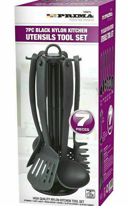 7PCs NON STICK NYLON KITCHEN UTENSIL TOOL SET WITH TOOL HOLDER CAMPING FOOD NEW